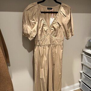 Marina Puff Sleeve Stretch Cotton Poplin Dress | Cappuccino